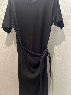 Vince Black Midi Dress with Waist Tie